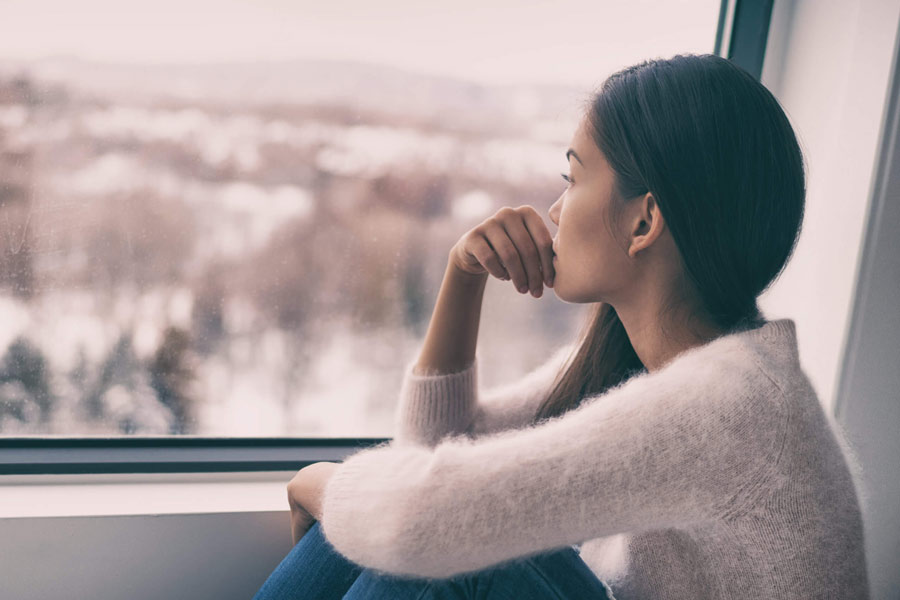 Lonely Teen Women Sitting Near Window