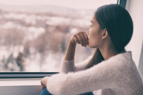 Lonely Teen Women Sitting Near Window