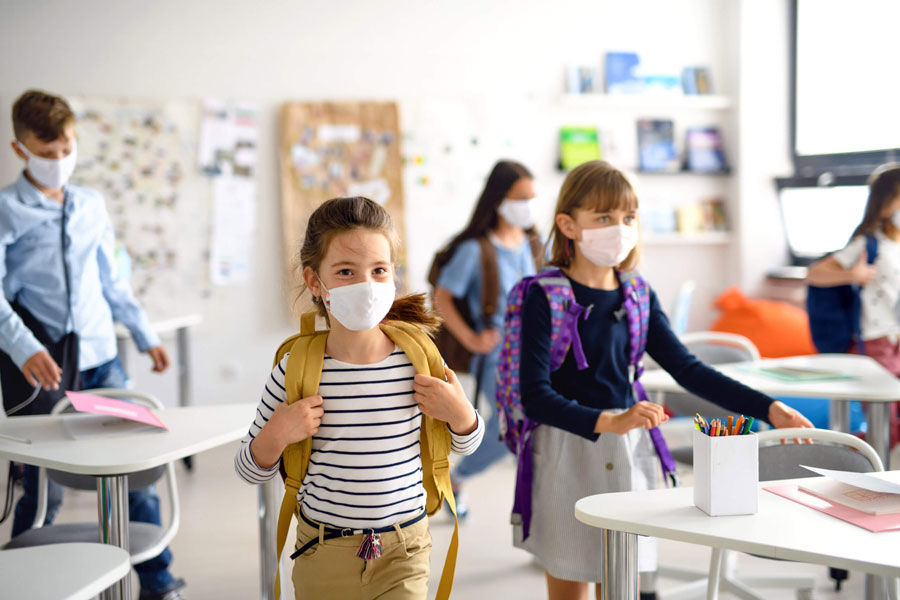 kids in school wearing masks