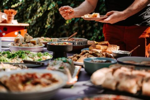 Table with lot of food