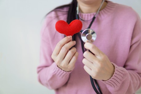 Doctor holding small heart in her hand,FL