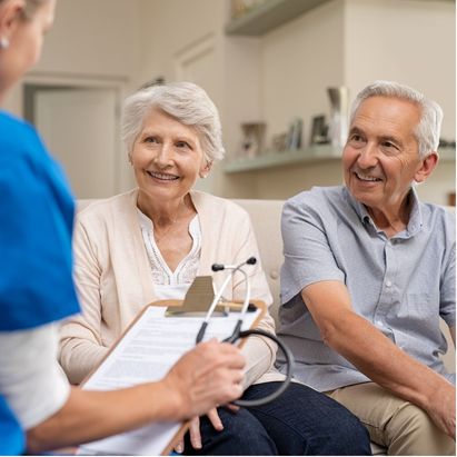 Senior patients talking to provider