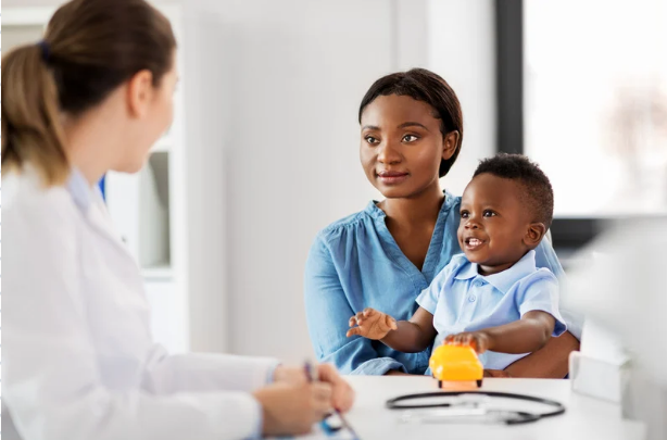 Mom and small child at pediatrician's office
