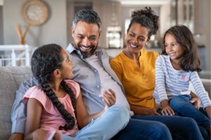A healthy family sitting together
