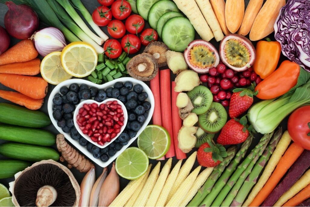 Colorful spread of fruits and vegetables